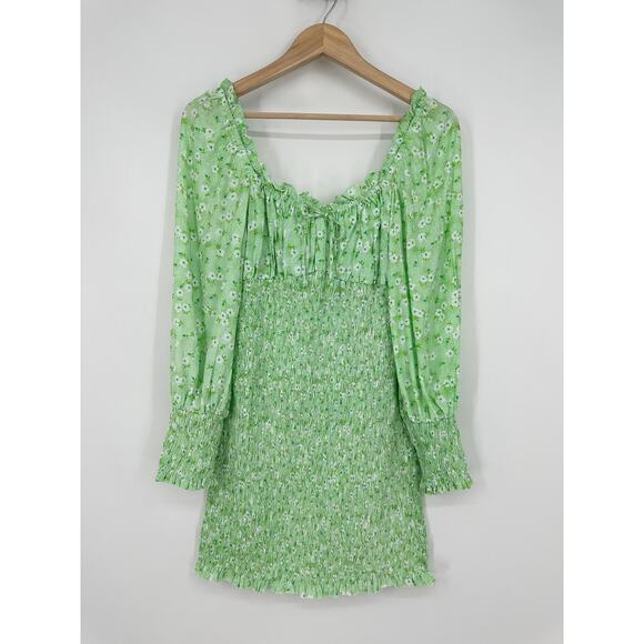 Faithfull The Brand Cosima Mini Dress Floral Ruffle Smocked Balloon Sleeve - Picture 6 of 16